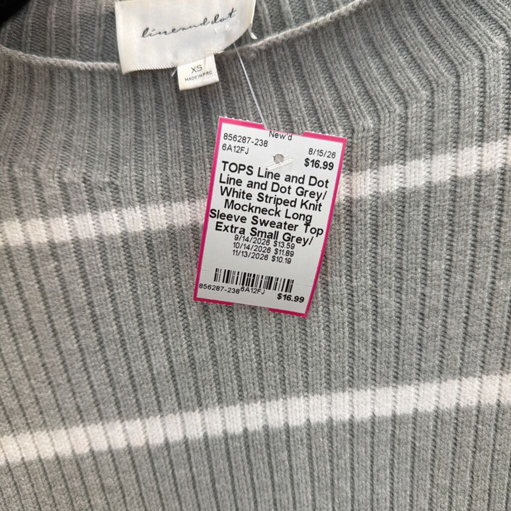 Line and Dot Grey/ White Striped Knit Mockneck Long Sleeve Sweater Top Extra Small