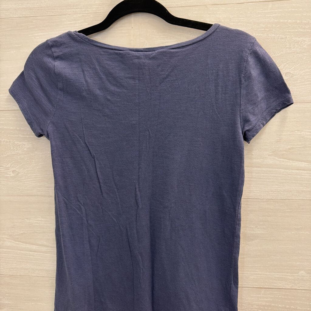 Loft Blue Embellished Neckline Short Sleeve Top Extra Small