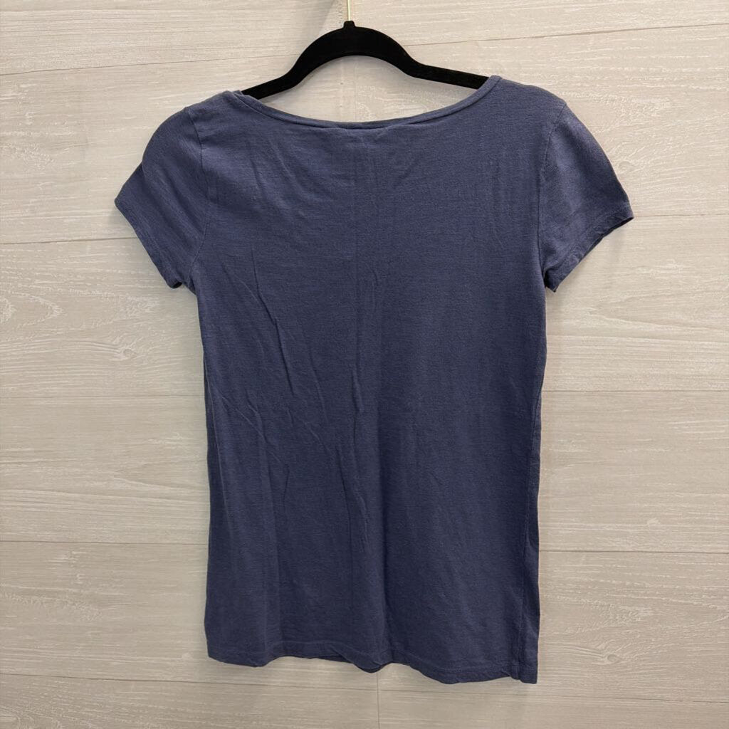 Loft Blue Embellished Neckline Short Sleeve Top Extra Small