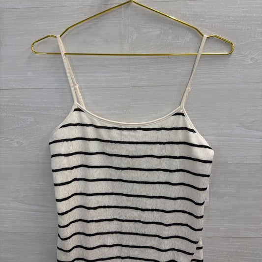 Loft White/ Black Lace Striped Tank Top Medium
