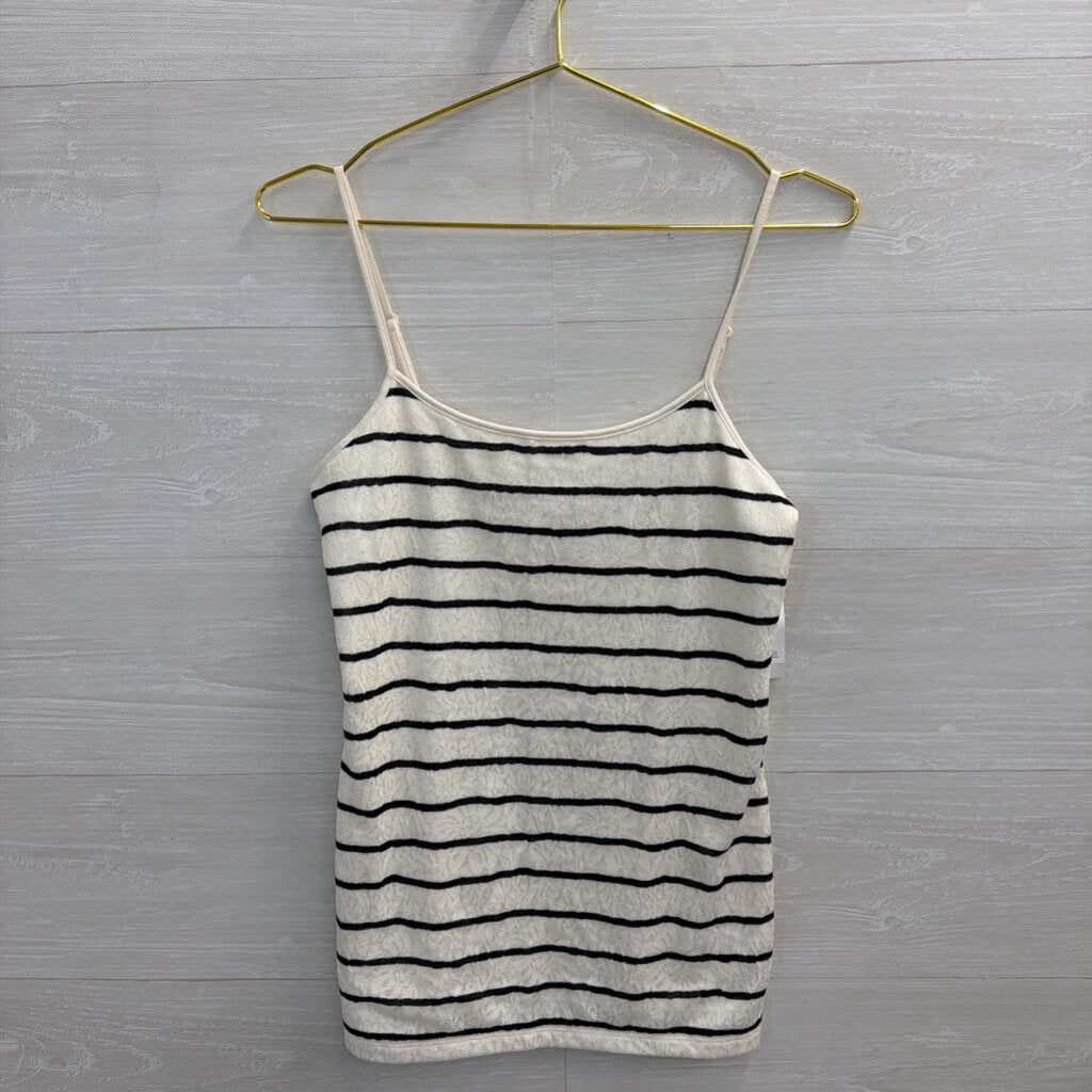 Loft White/ Black Lace Striped Tank Top Medium