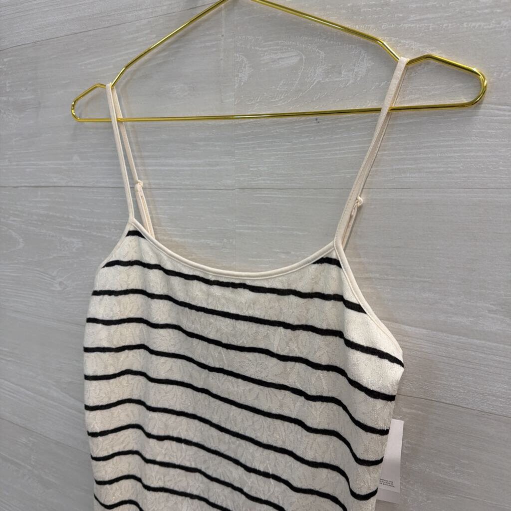 Loft White/ Black Lace Striped Tank Top Medium