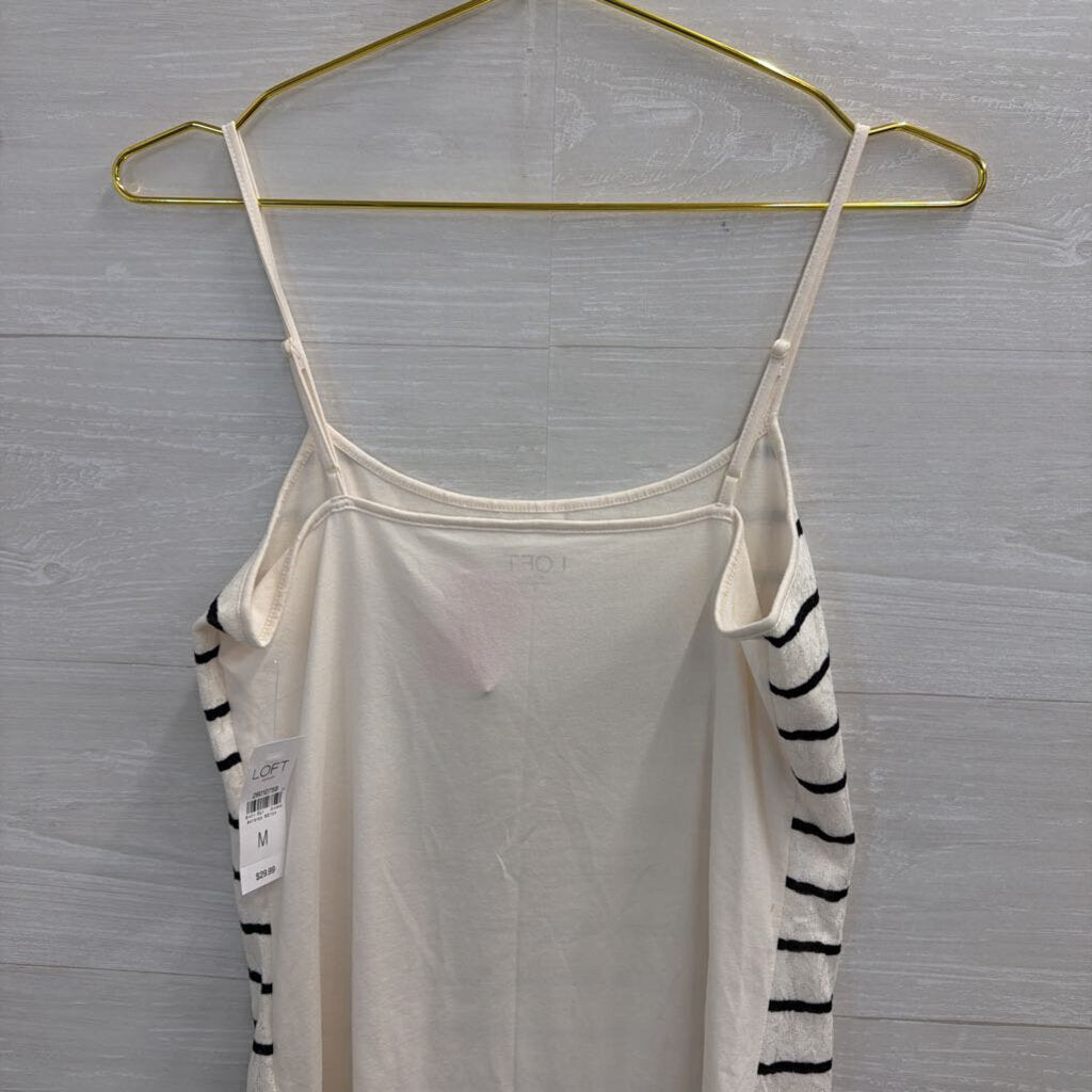 Loft White/ Black Lace Striped Tank Top Medium