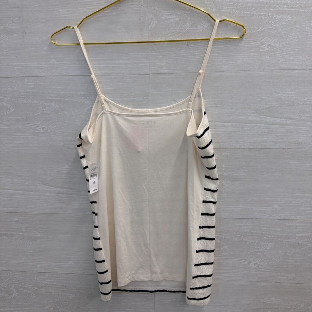 Loft White/ Black Lace Striped Tank Top Medium