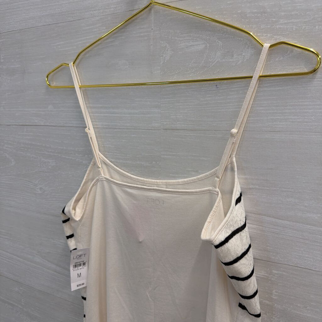 Loft White/ Black Lace Striped Tank Top Medium