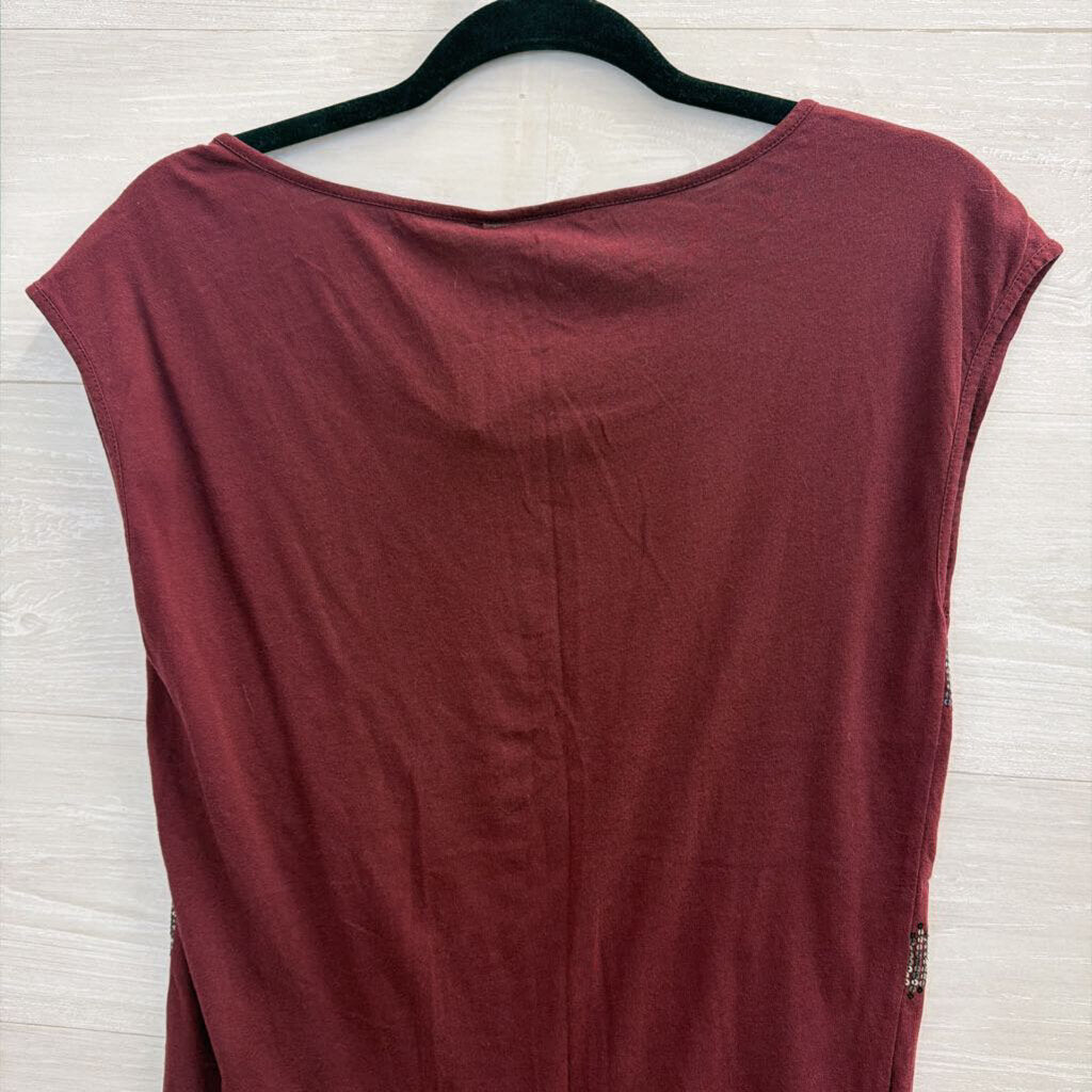 Loft Burgundy Sequin Print Short Sleeve Top Extra Small