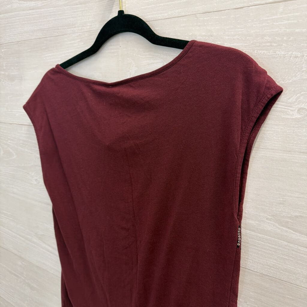 Loft Burgundy Sequin Print Short Sleeve Top Extra Small