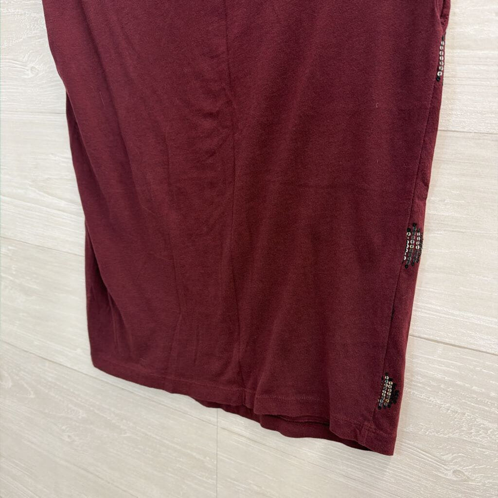 Loft Burgundy Sequin Print Short Sleeve Top Extra Small