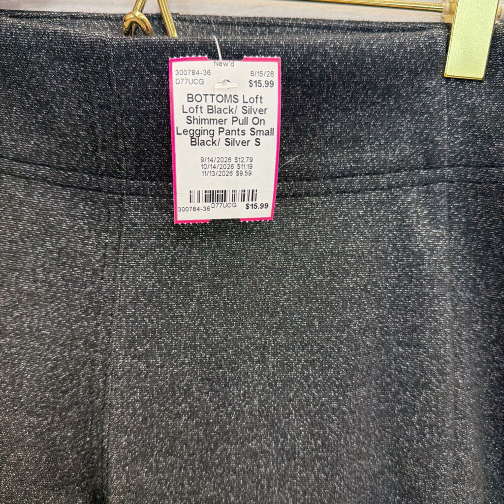 Loft Black/ Silver Shimmer Pull On Legging Pants Small