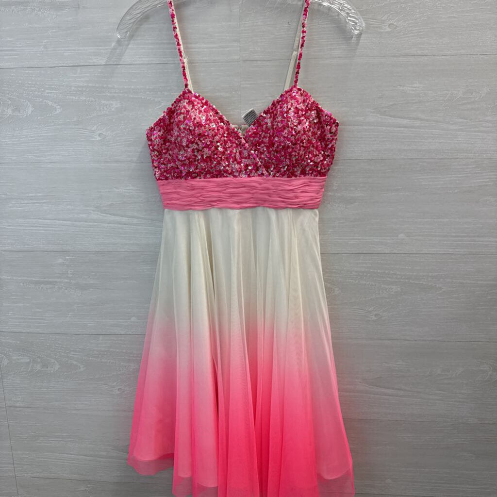 Scala White/ Pink Sequin Ombre Short Formal Dress 4