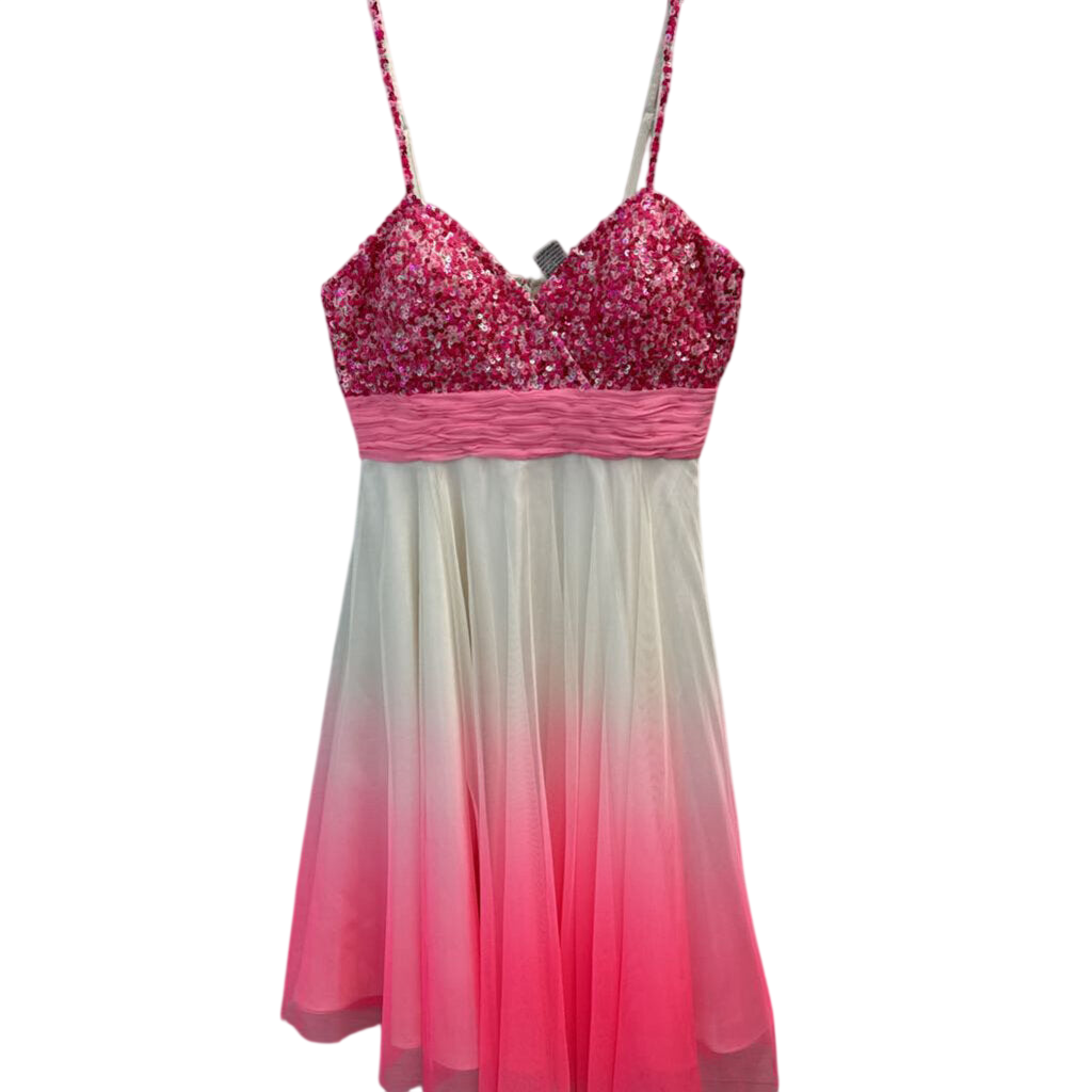 Scala White/ Pink Sequin Ombre Short Formal Dress 4