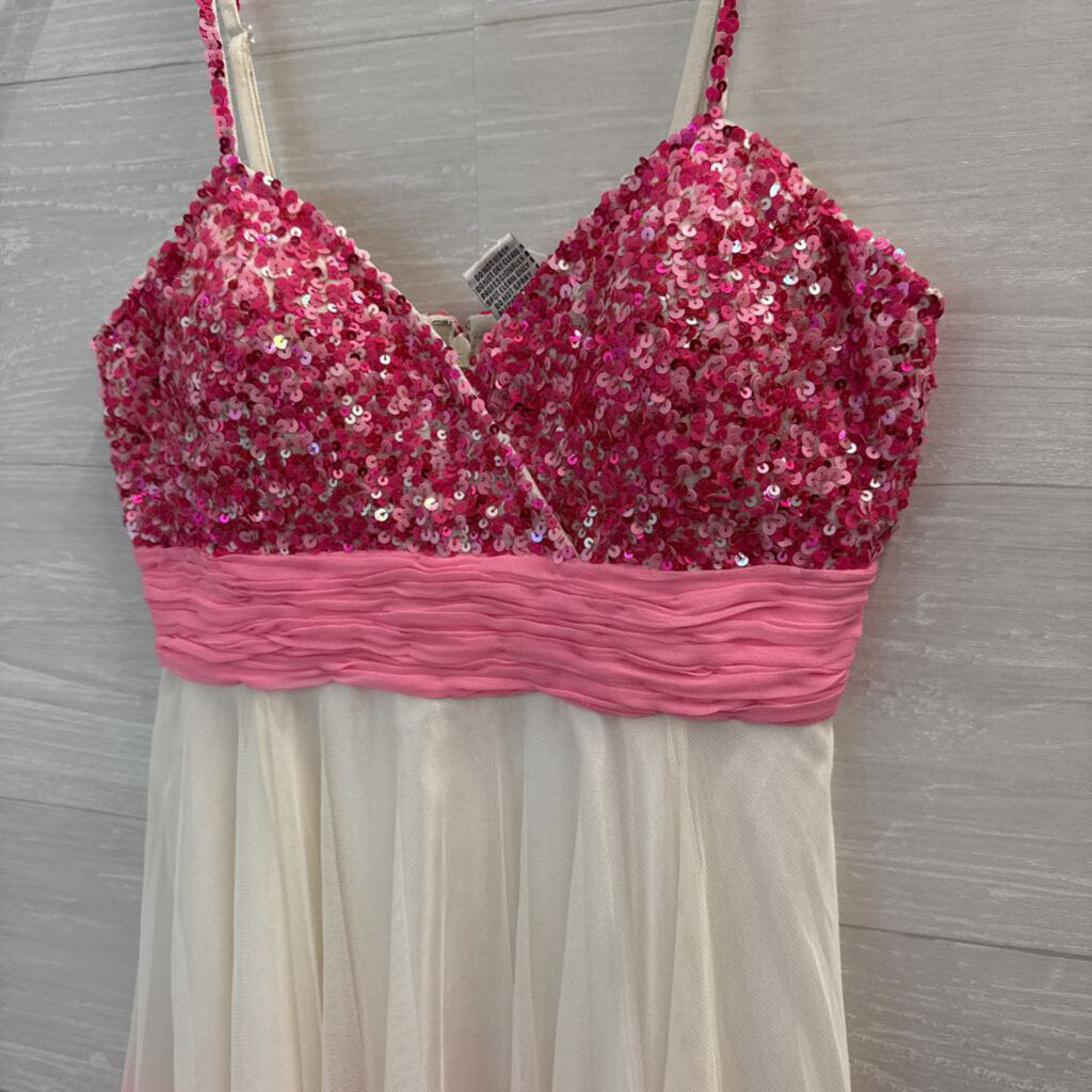 Scala White/ Pink Sequin Ombre Short Formal Dress 4