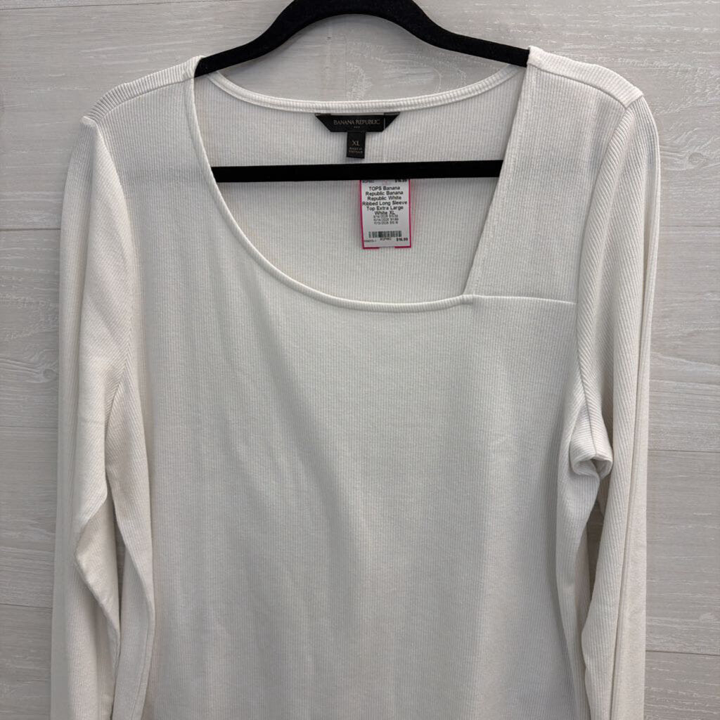 Banana Republic White Ribbed Long Sleeve Top Extra Large