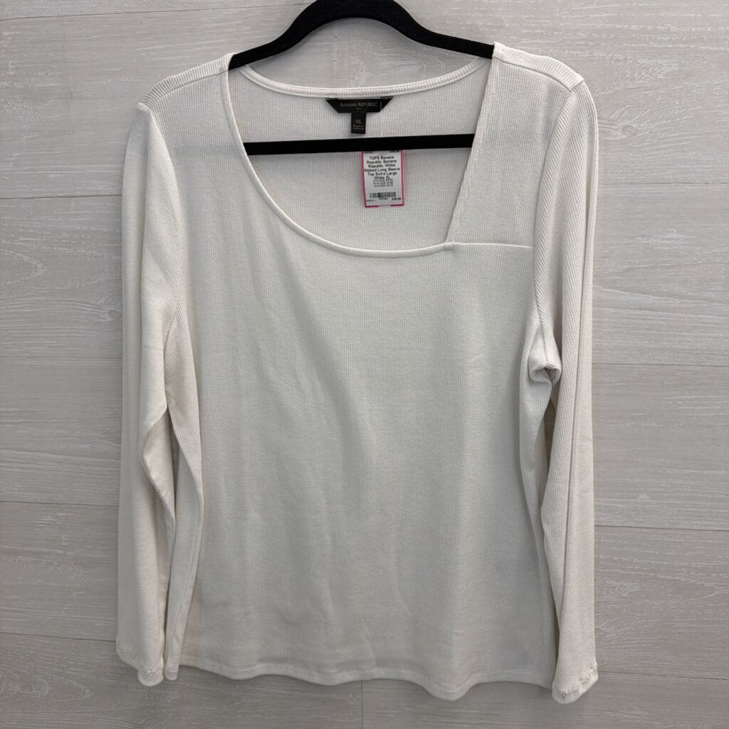 Banana Republic White Ribbed Long Sleeve Top Extra Large