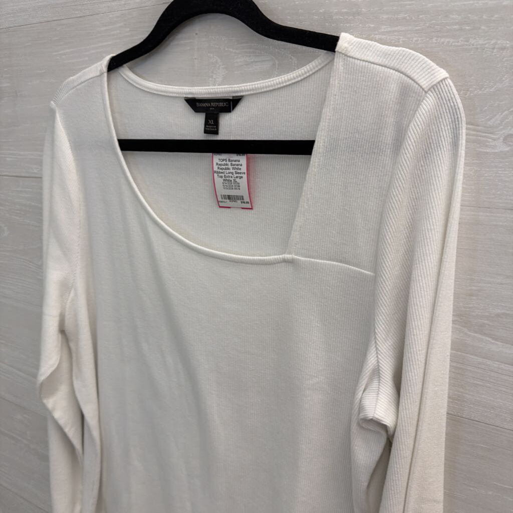 Banana Republic White Ribbed Long Sleeve Top Extra Large