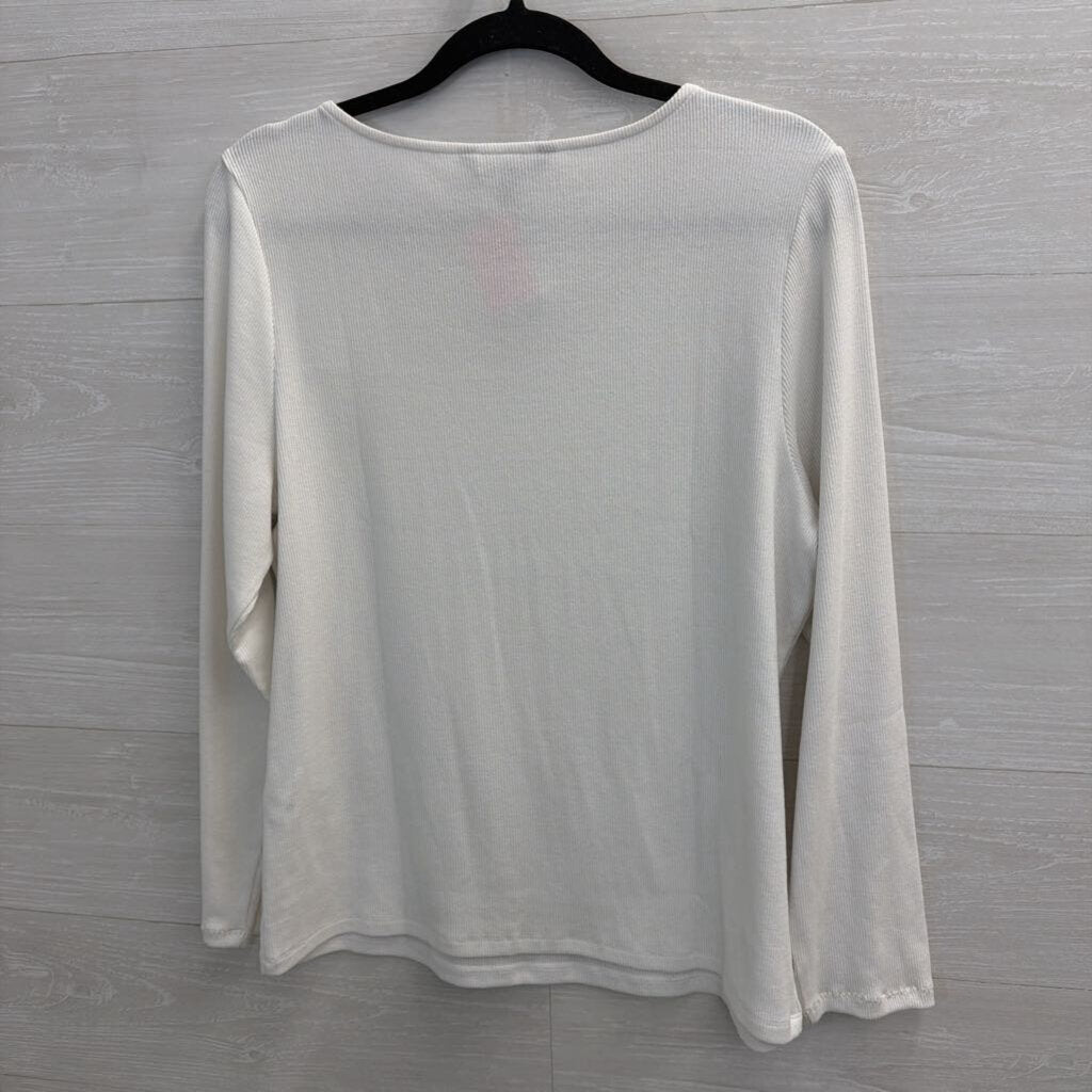 Banana Republic White Ribbed Long Sleeve Top Extra Large