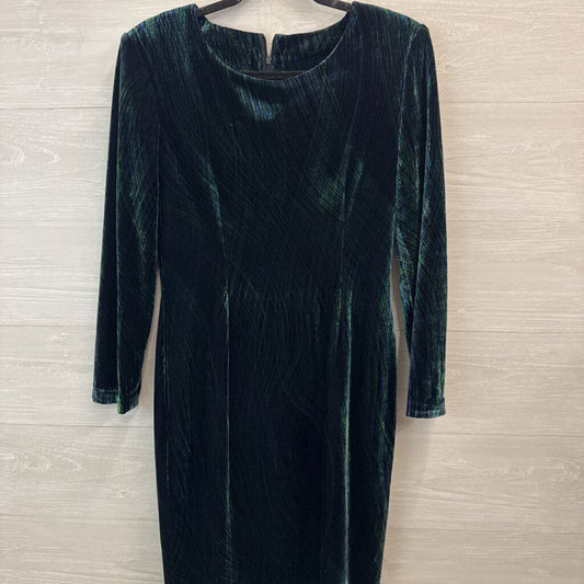 Vintage Green Print Velvet Long Sleeve Midi Formal Dress Large