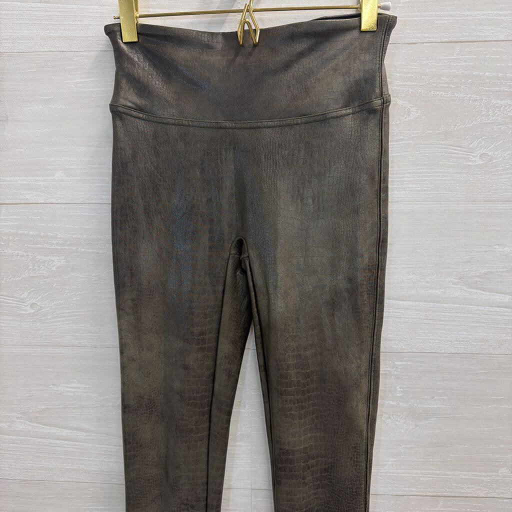 Spanx Green Crocodile Print Sheen Leggings Small