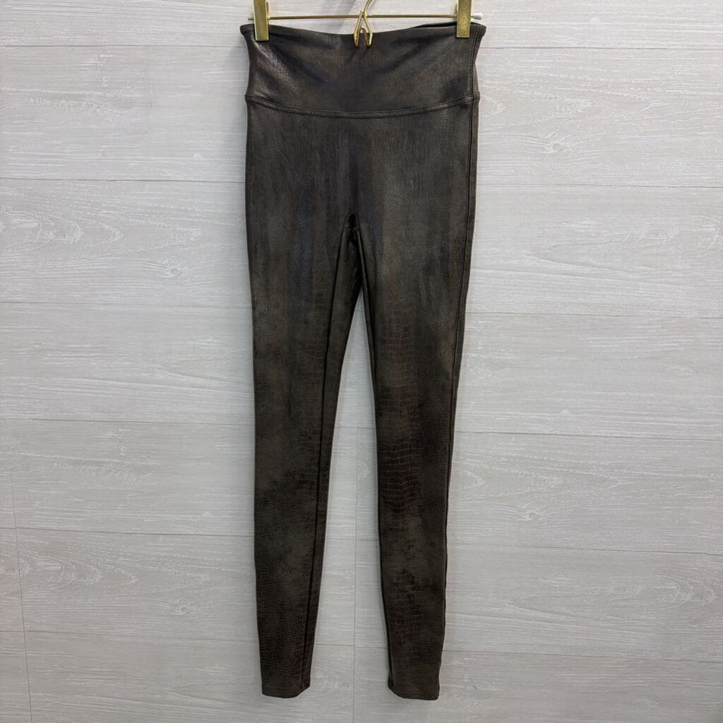 Spanx Green Crocodile Print Sheen Leggings Small