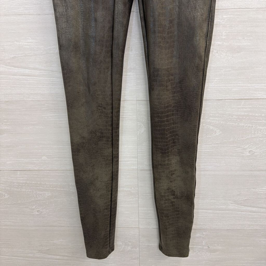 Spanx Green Crocodile Print Sheen Leggings Small