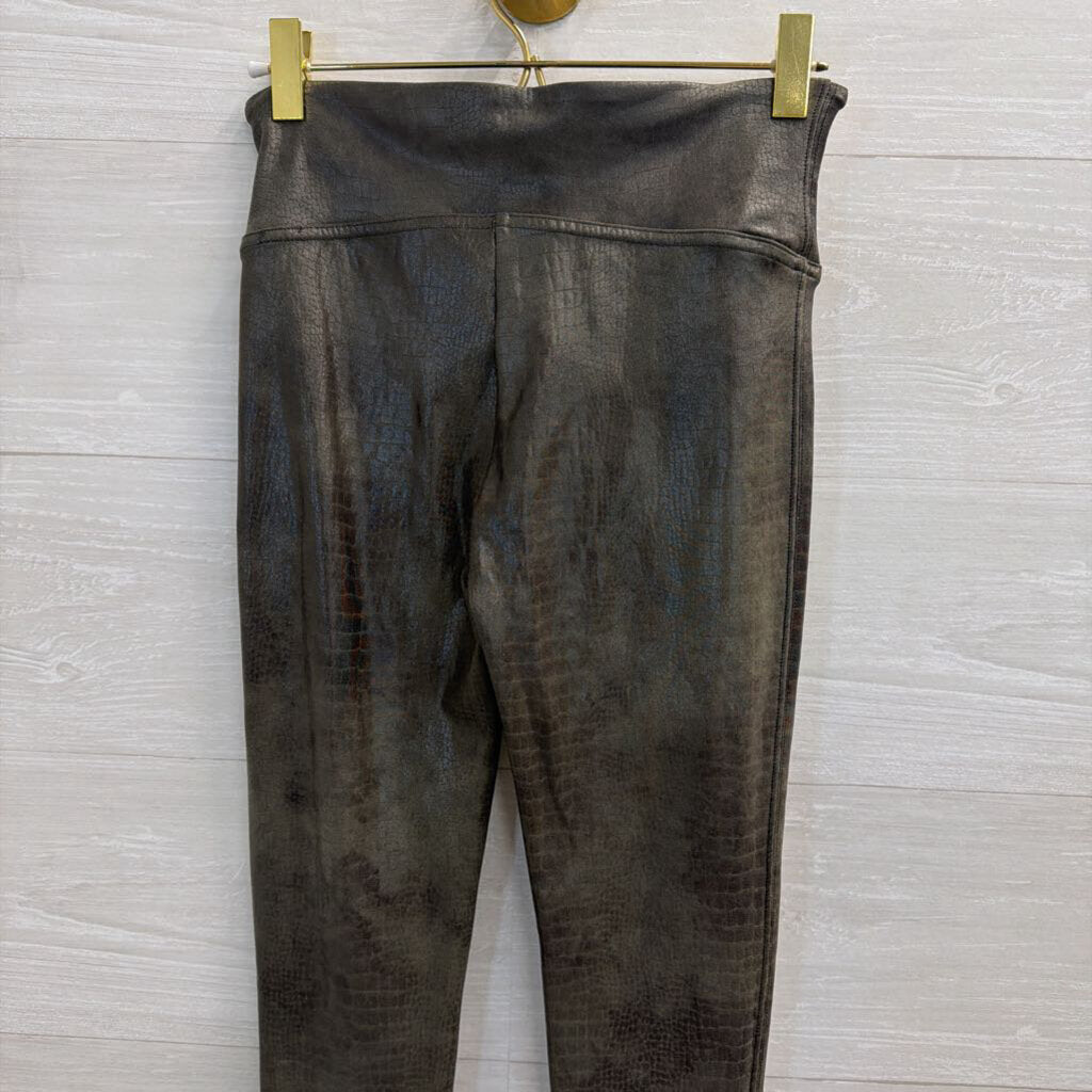 Spanx Green Crocodile Print Sheen Leggings Small