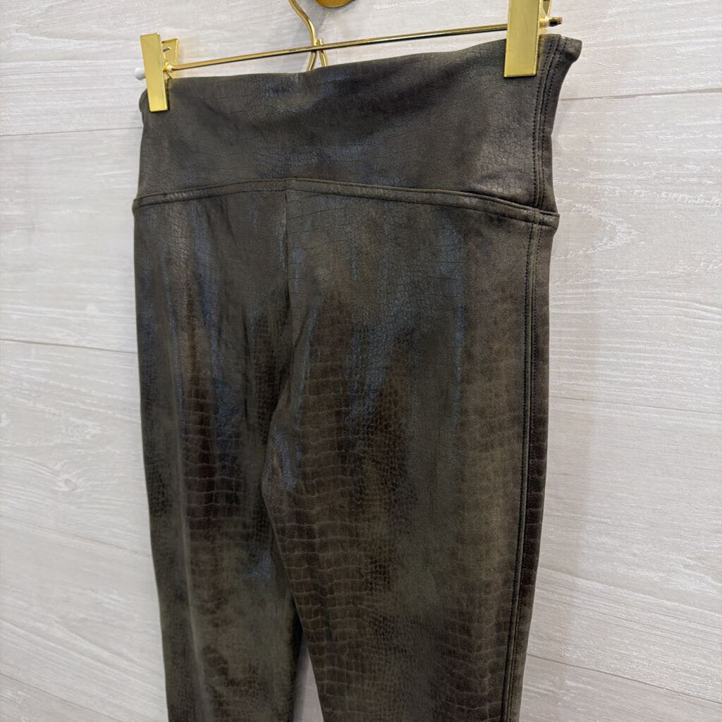 Spanx Green Crocodile Print Sheen Leggings Small