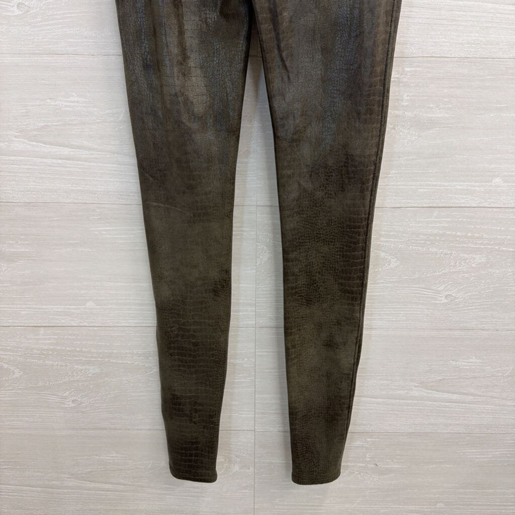Spanx Green Crocodile Print Sheen Leggings Small