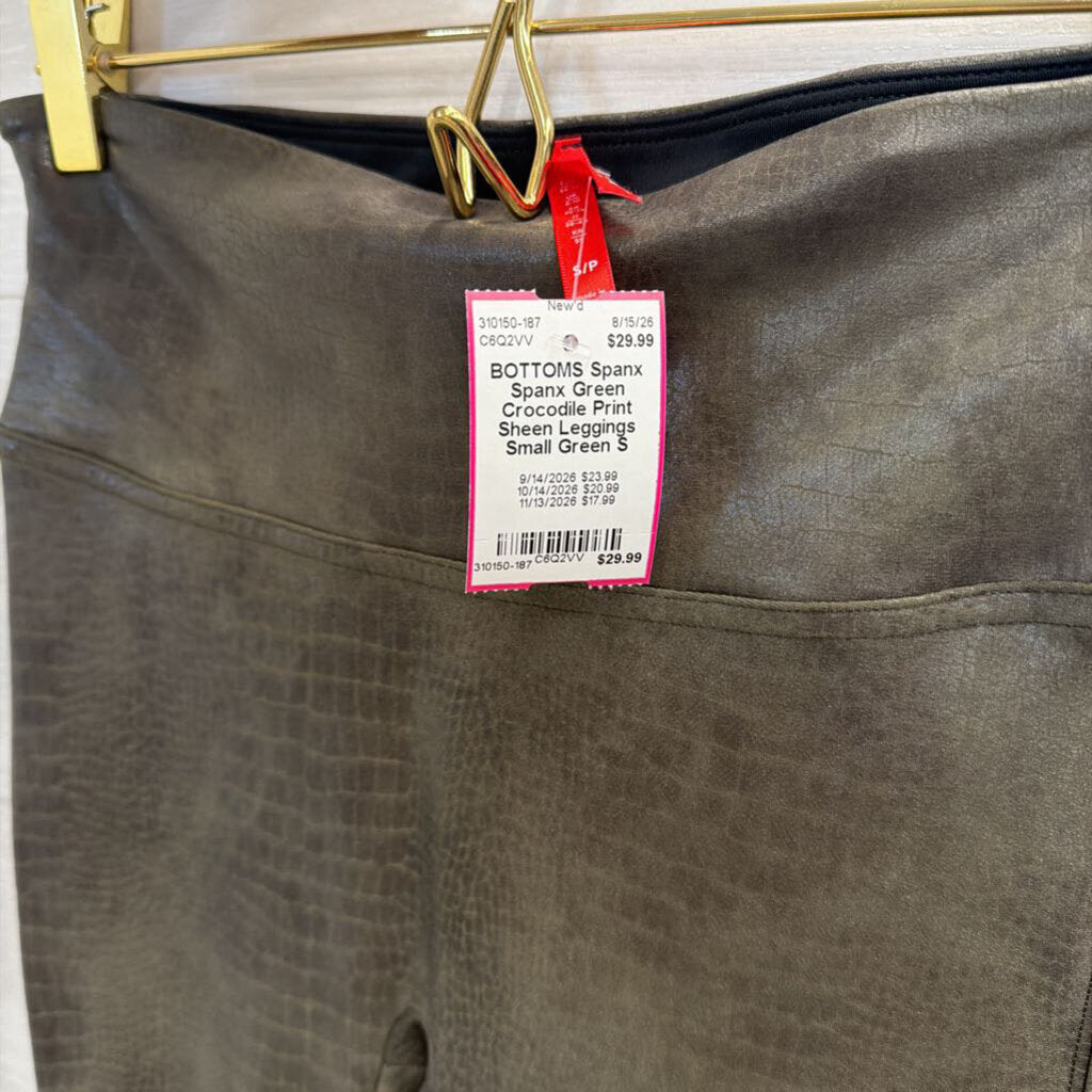 Spanx Green Crocodile Print Sheen Leggings Small