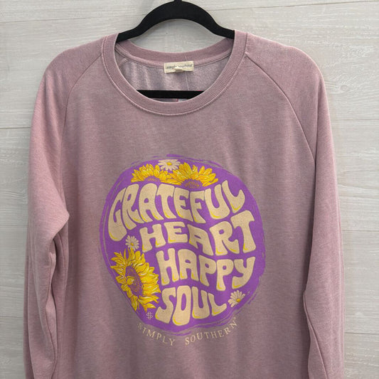 Simply Southern Purple Grateful Heart Crewneck Sweatshirt Small