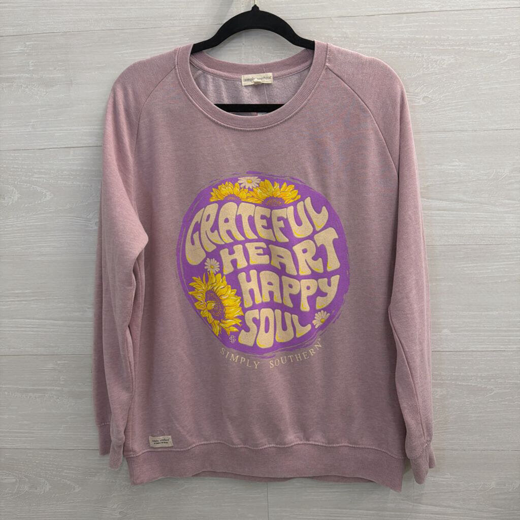 Simply Southern Purple Grateful Heart Crewneck Sweatshirt Small