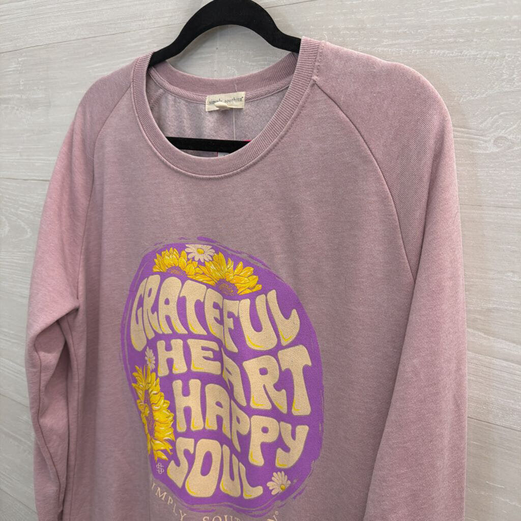 Simply Southern Purple Grateful Heart Crewneck Sweatshirt Small