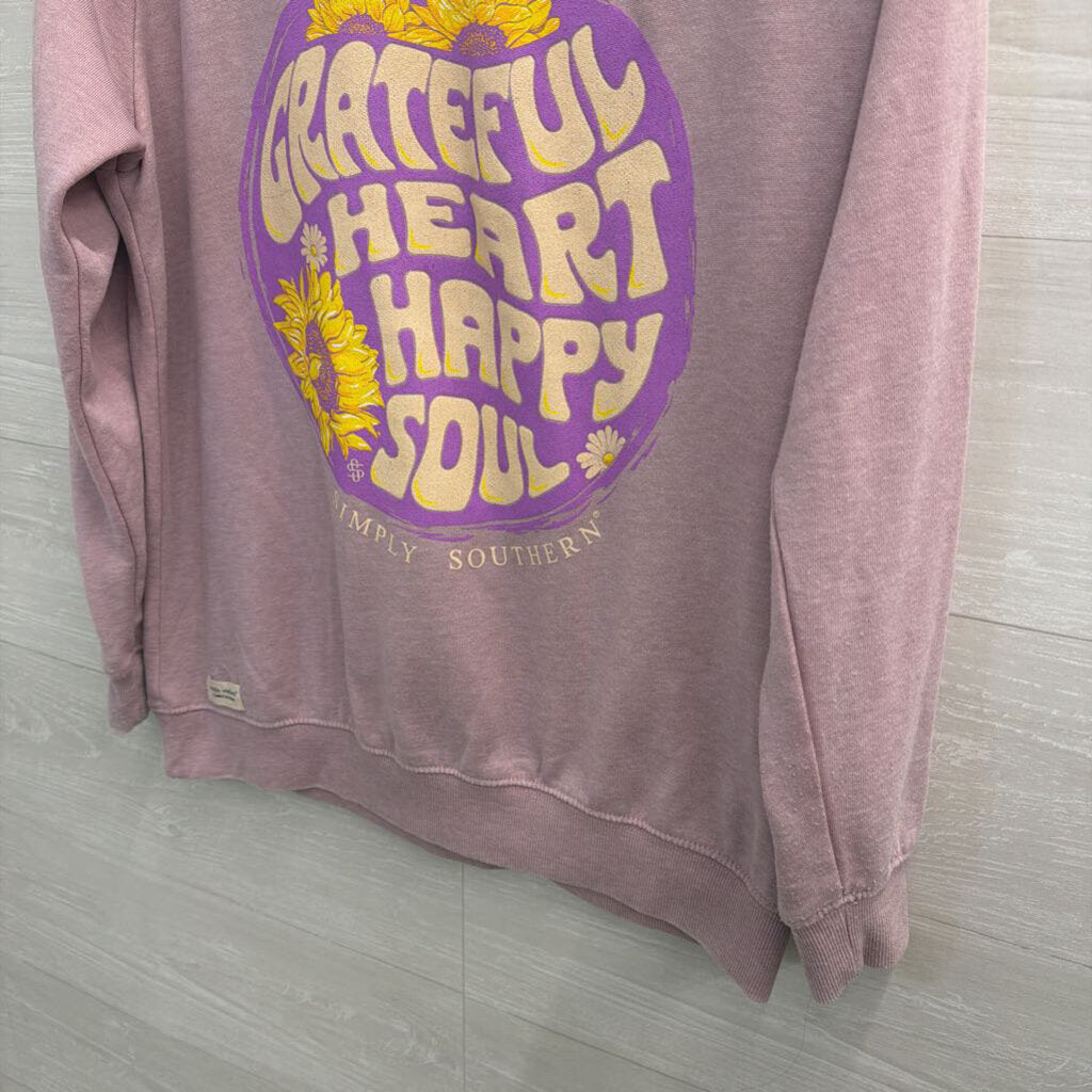 Simply Southern Purple Grateful Heart Crewneck Sweatshirt Small