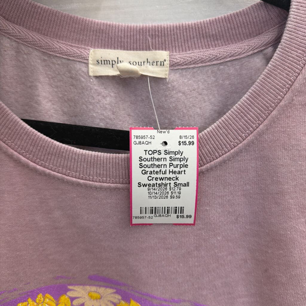 Simply Southern Purple Grateful Heart Crewneck Sweatshirt Small