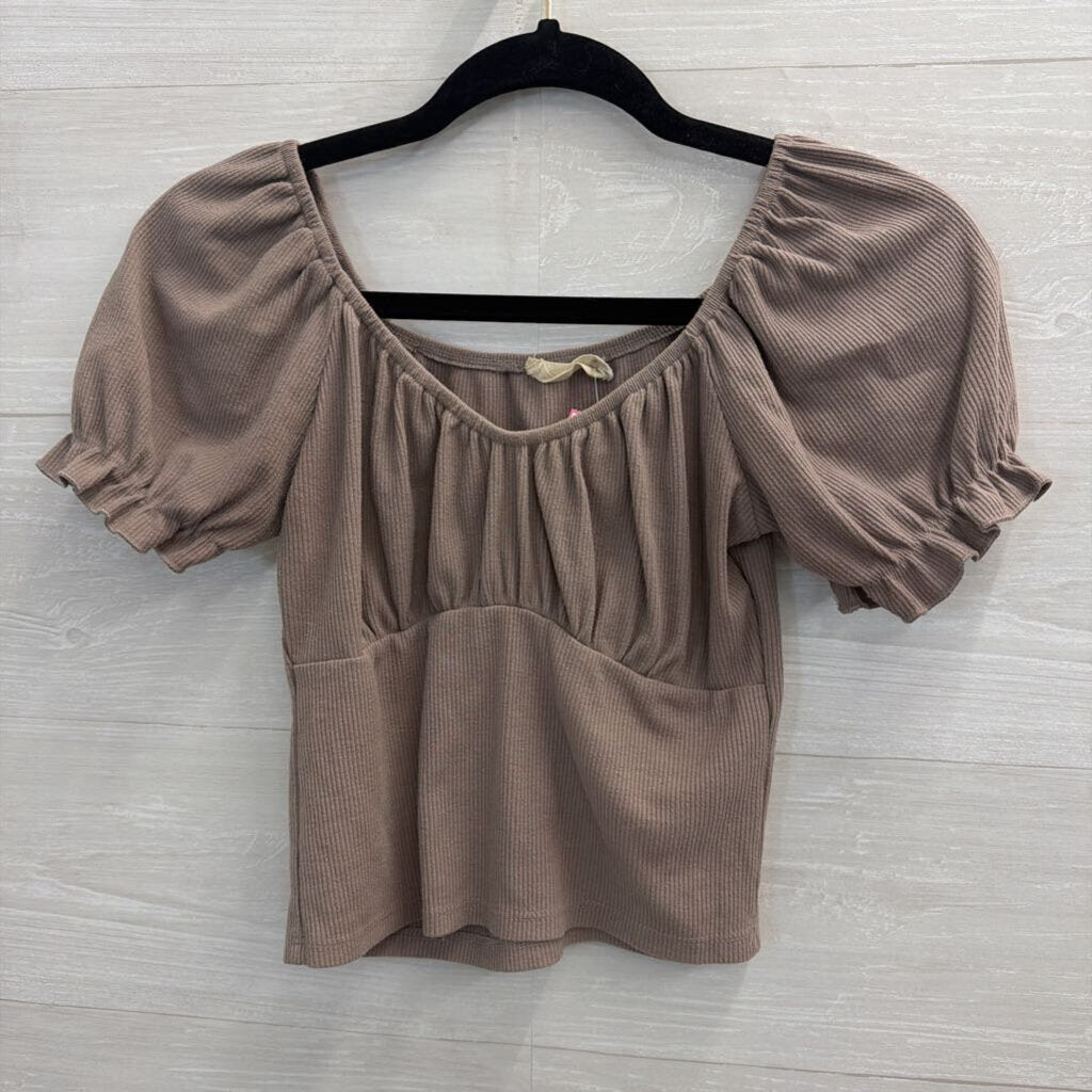 Altar'd State Brown Cropped Short Sleeve Top Medium