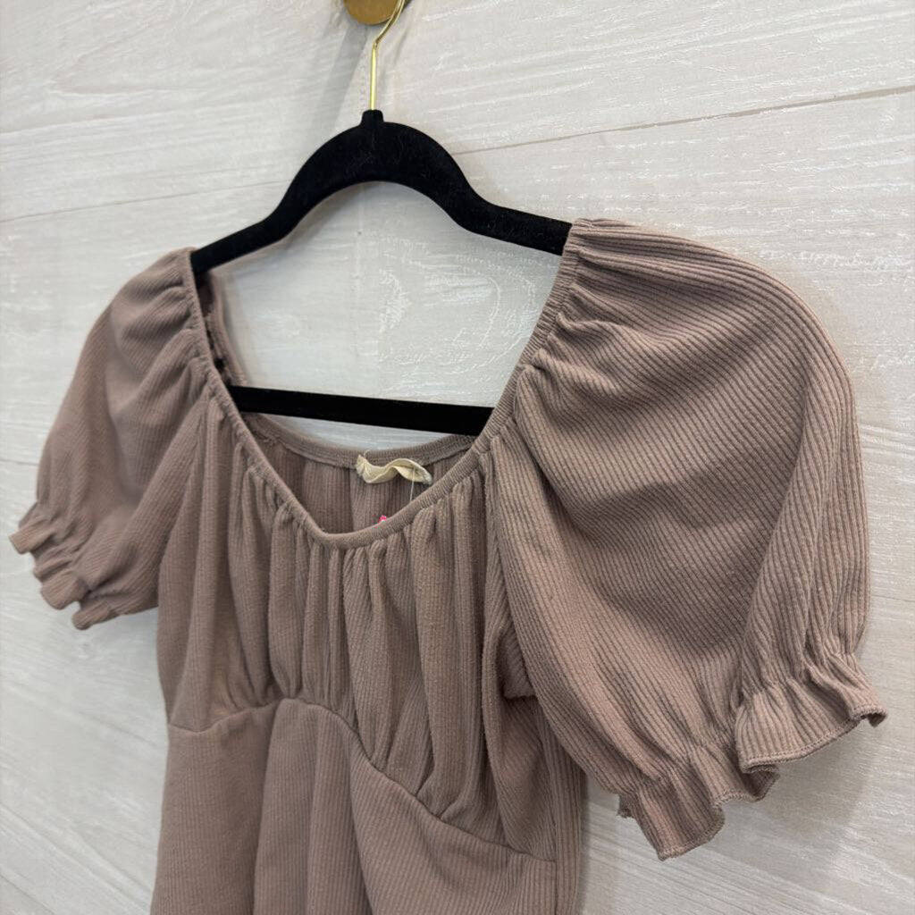 Altar'd State Brown Cropped Short Sleeve Top Medium