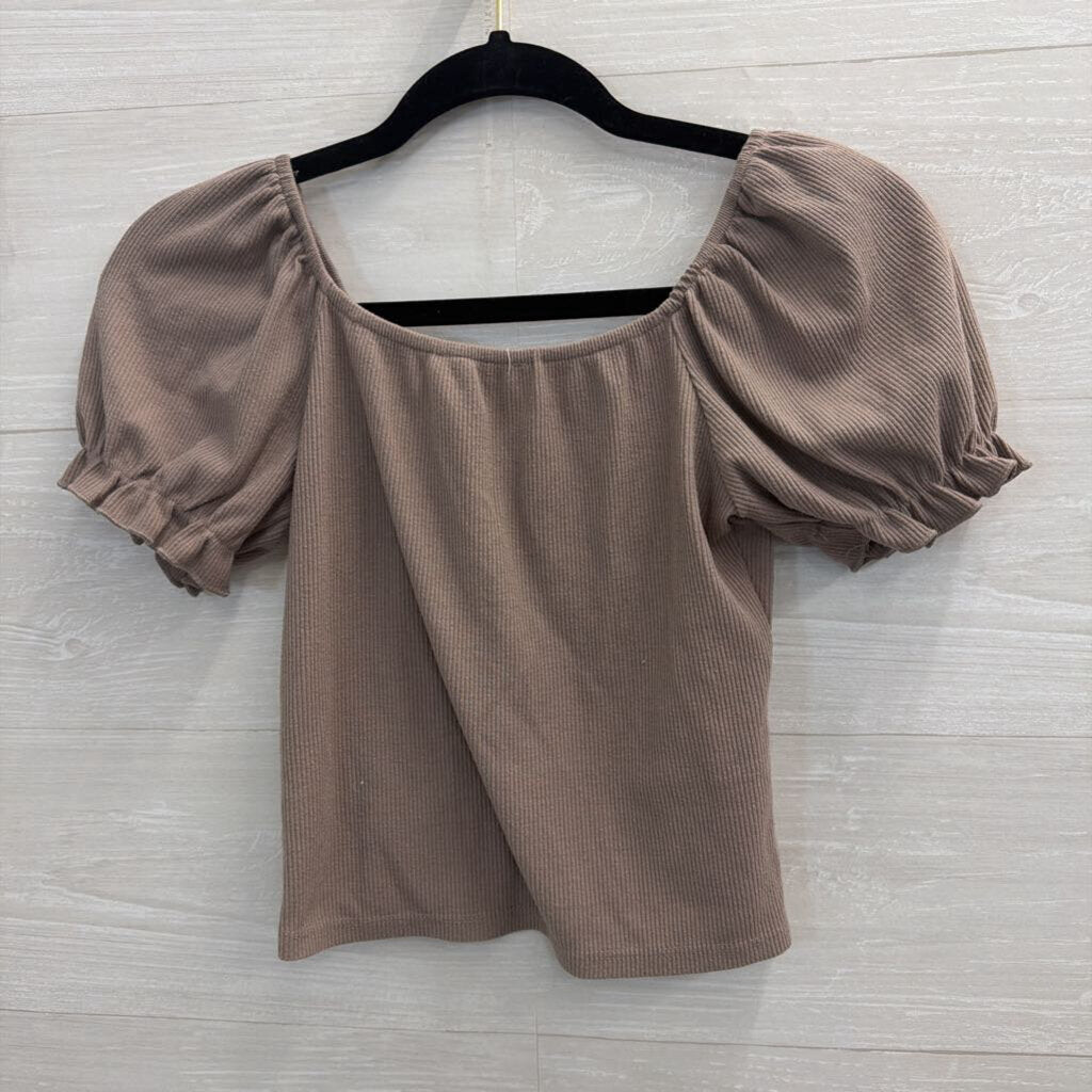 Altar'd State Brown Cropped Short Sleeve Top Medium