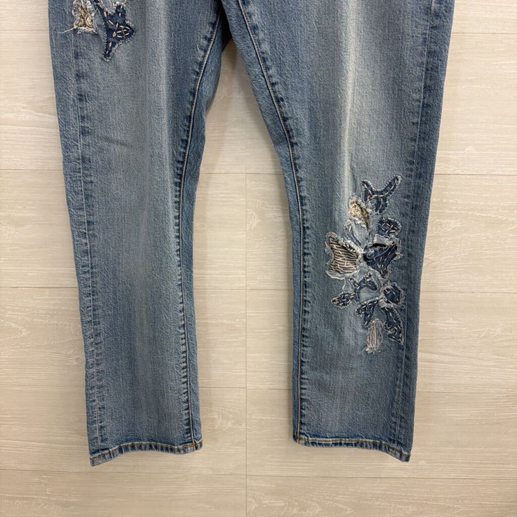 Pilcro Light Wash Slim Boyfriend Patchwork Detail Jeans 31