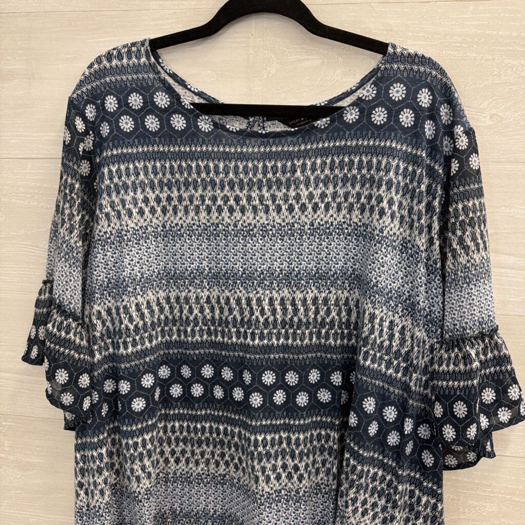 Lucky Brand Blue/ White Print Long Sleeve Top 3X