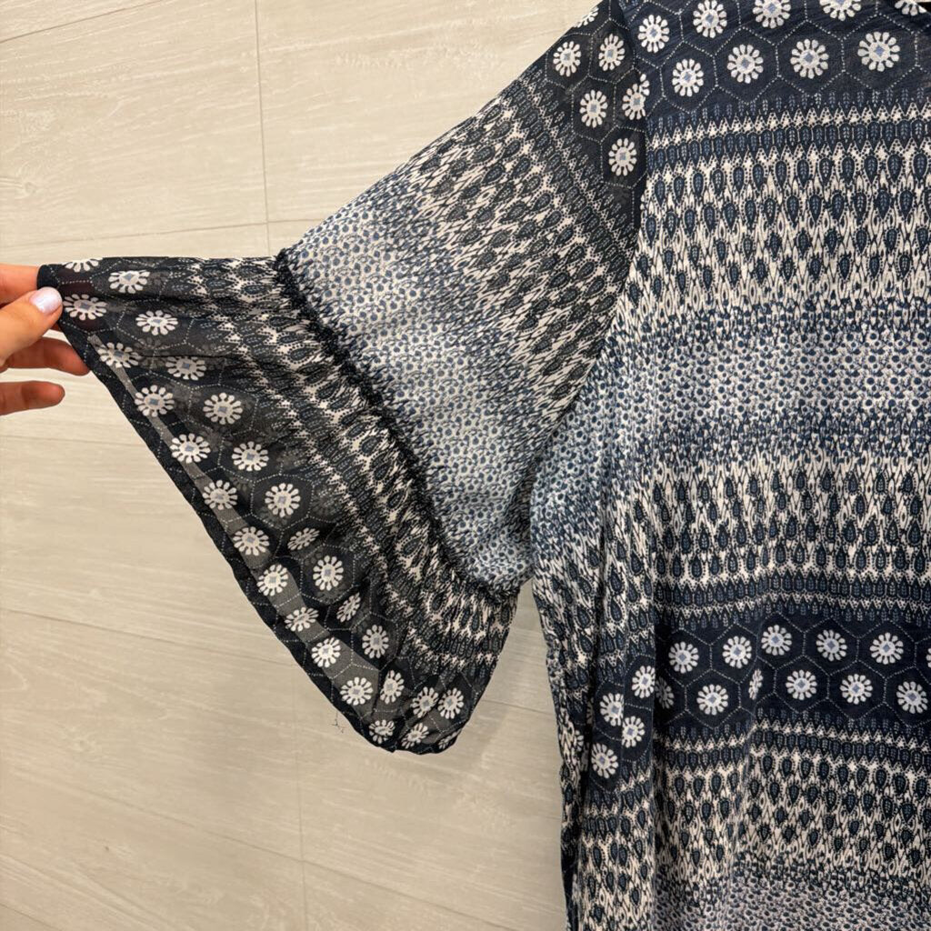Lucky Brand Blue/ White Print Long Sleeve Top 3X