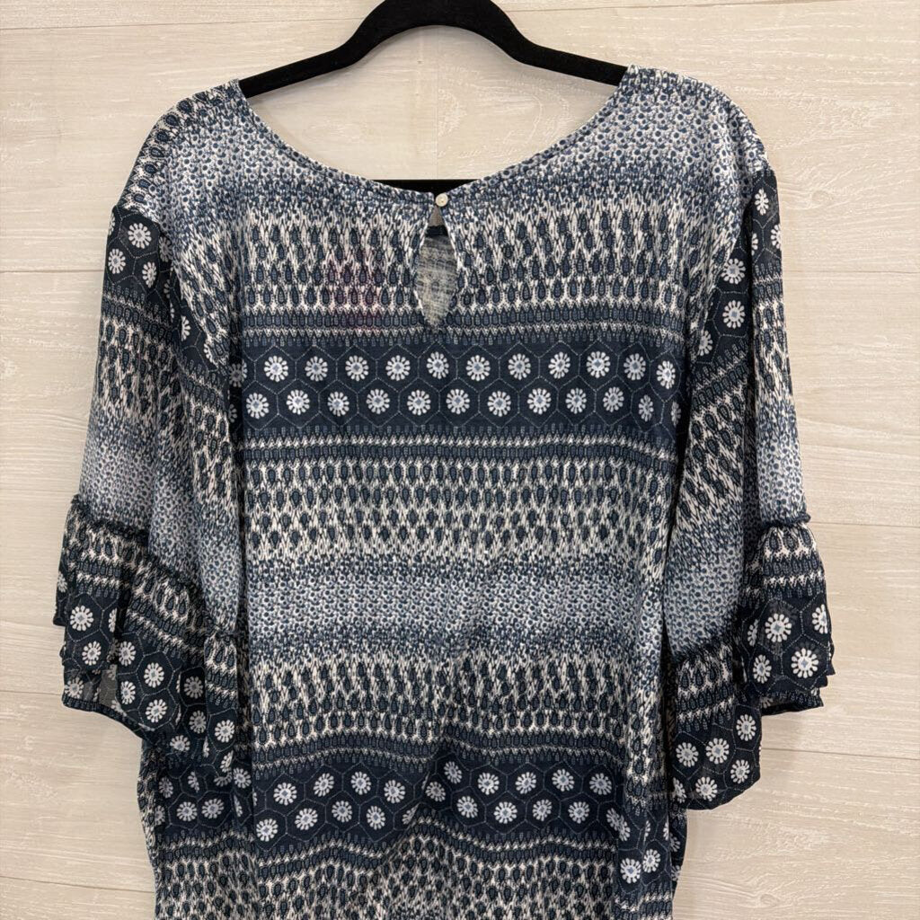 Lucky Brand Blue/ White Print Long Sleeve Top 3X