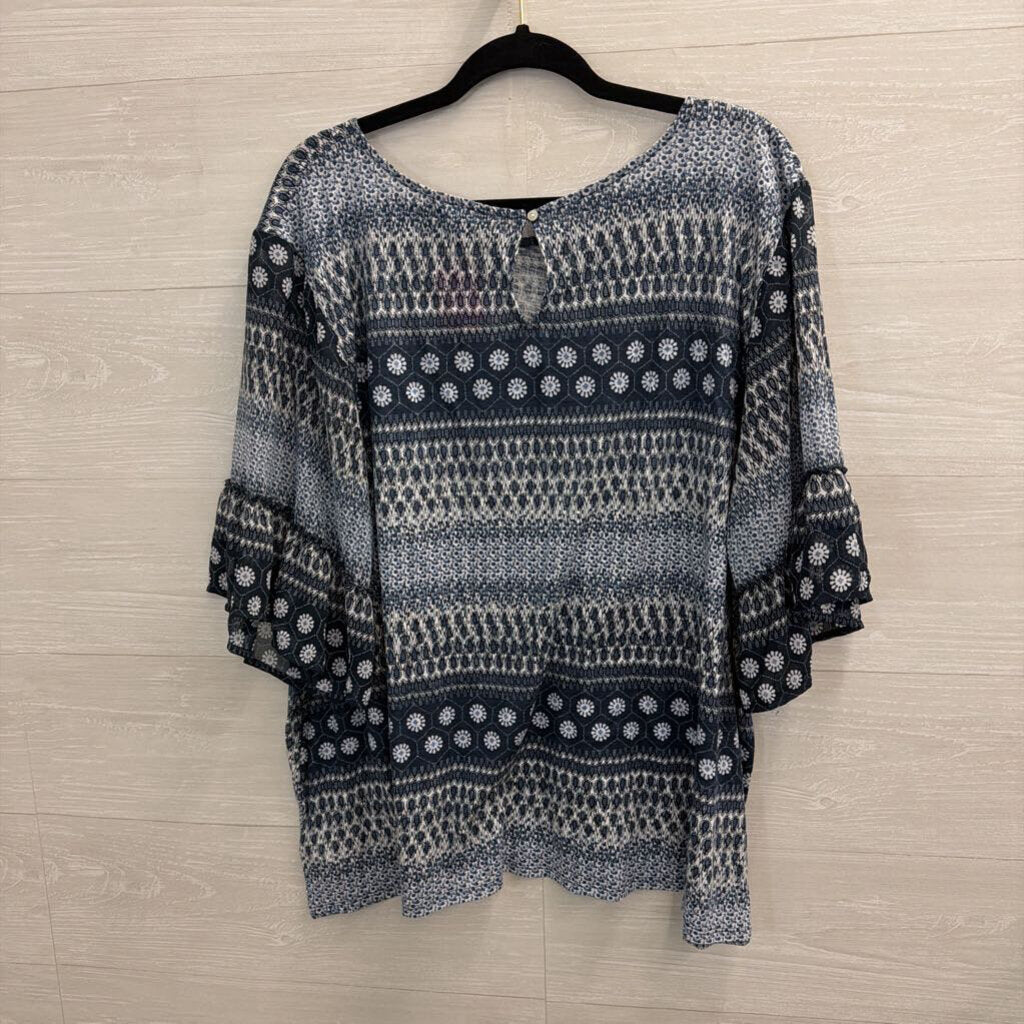 Lucky Brand Blue/ White Print Long Sleeve Top 3X