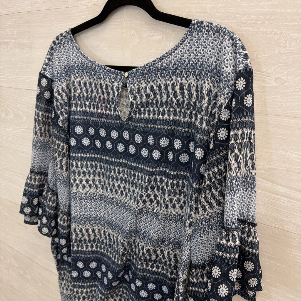 Lucky Brand Blue/ White Print Long Sleeve Top 3X