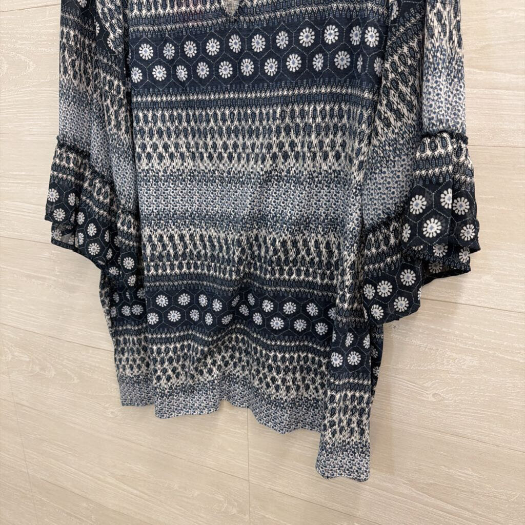 Lucky Brand Blue/ White Print Long Sleeve Top 3X
