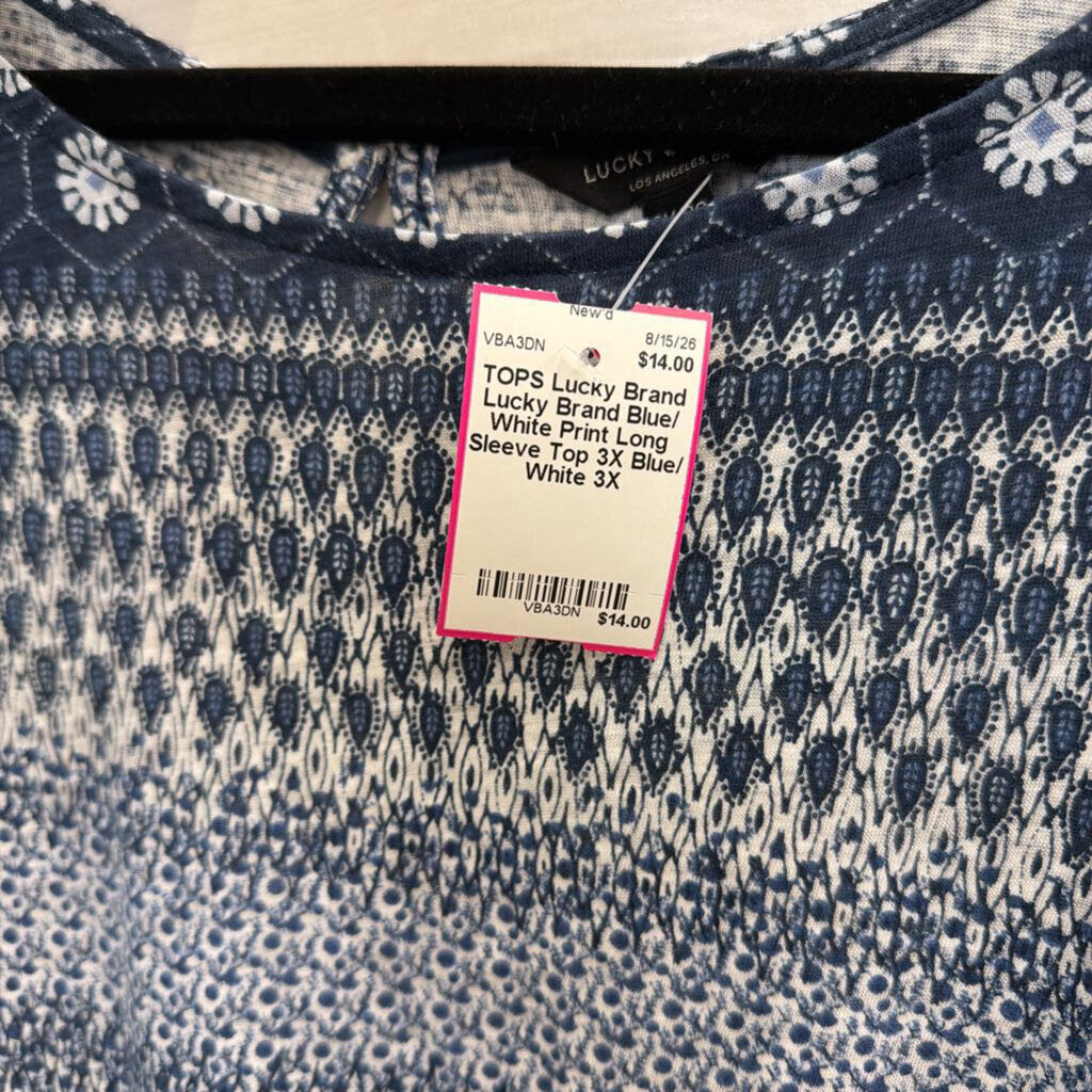 Lucky Brand Blue/ White Print Long Sleeve Top 3X