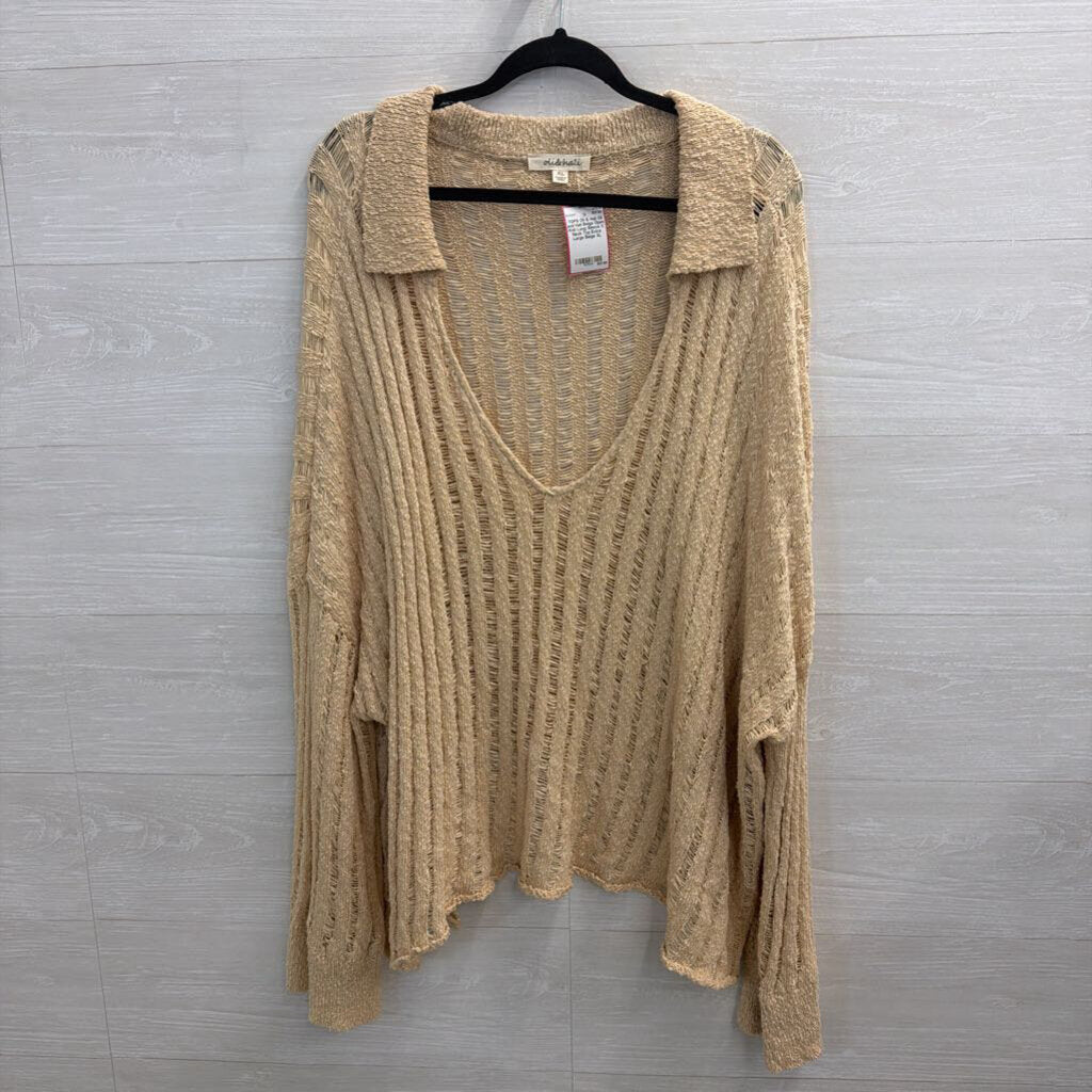 Oli and Hali Beige Open Knit Long Sleeve V Neck Top Extra Large