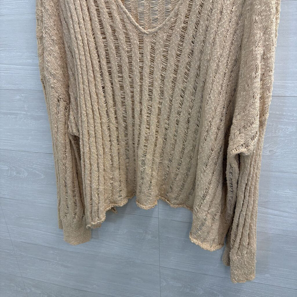 Oli and Hali Beige Open Knit Long Sleeve V Neck Top Extra Large