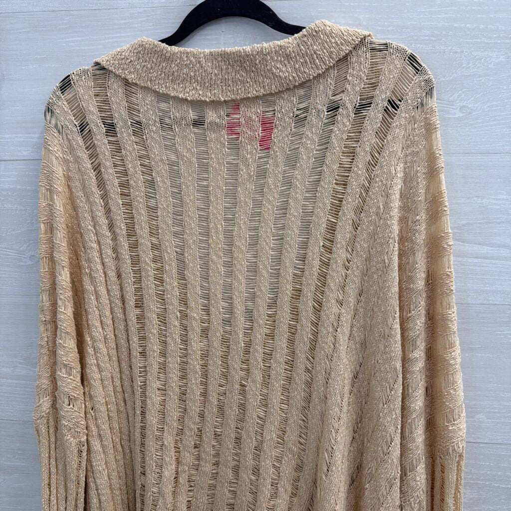 Oli and Hali Beige Open Knit Long Sleeve V Neck Top Extra Large