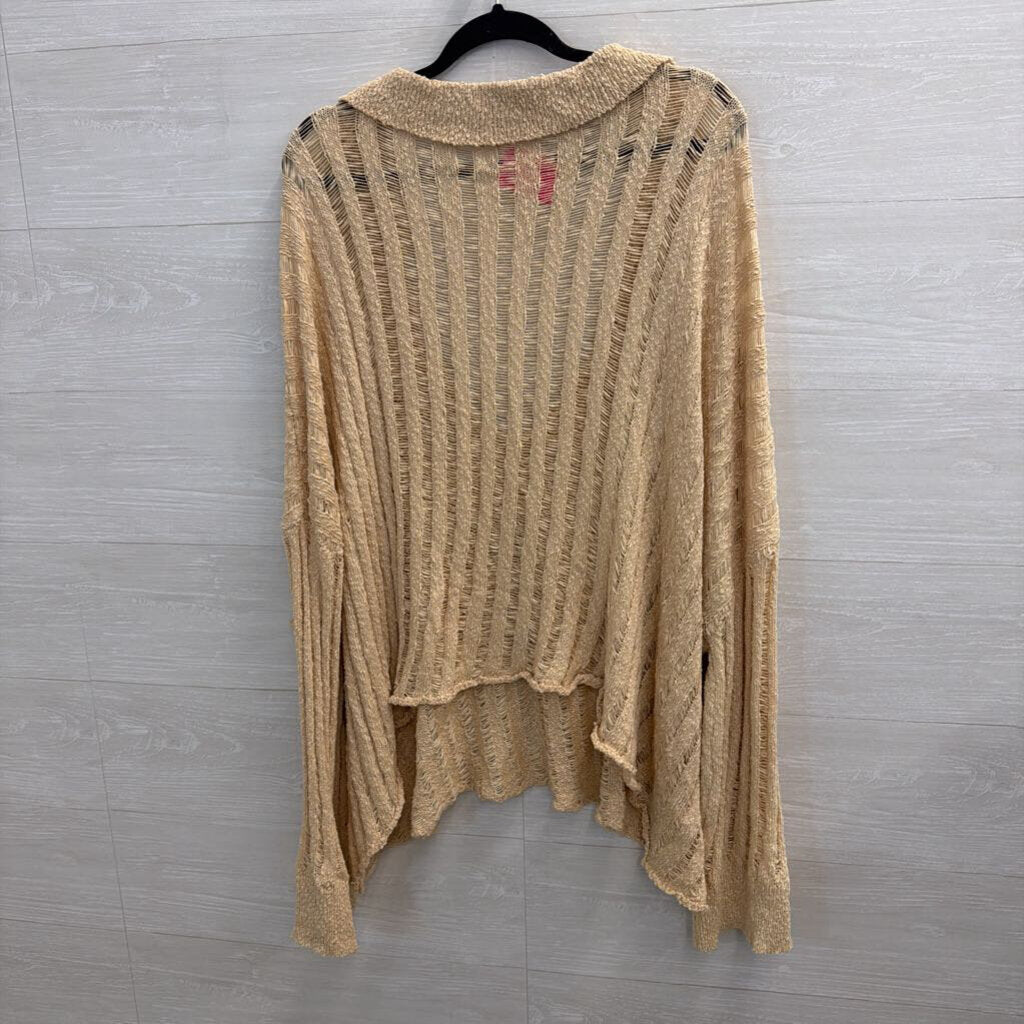 Oli and Hali Beige Open Knit Long Sleeve V Neck Top Extra Large