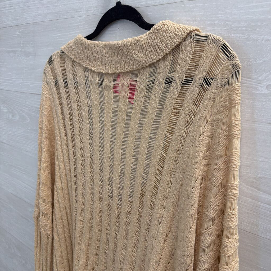 Oli and Hali Beige Open Knit Long Sleeve V Neck Top Extra Large