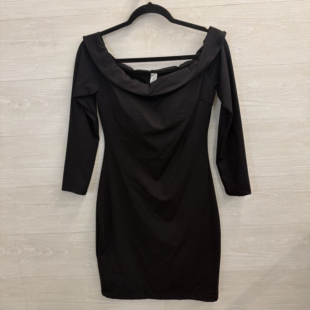 Popilush Black Long Sleeve Off Shoulder Fitted Dress Large